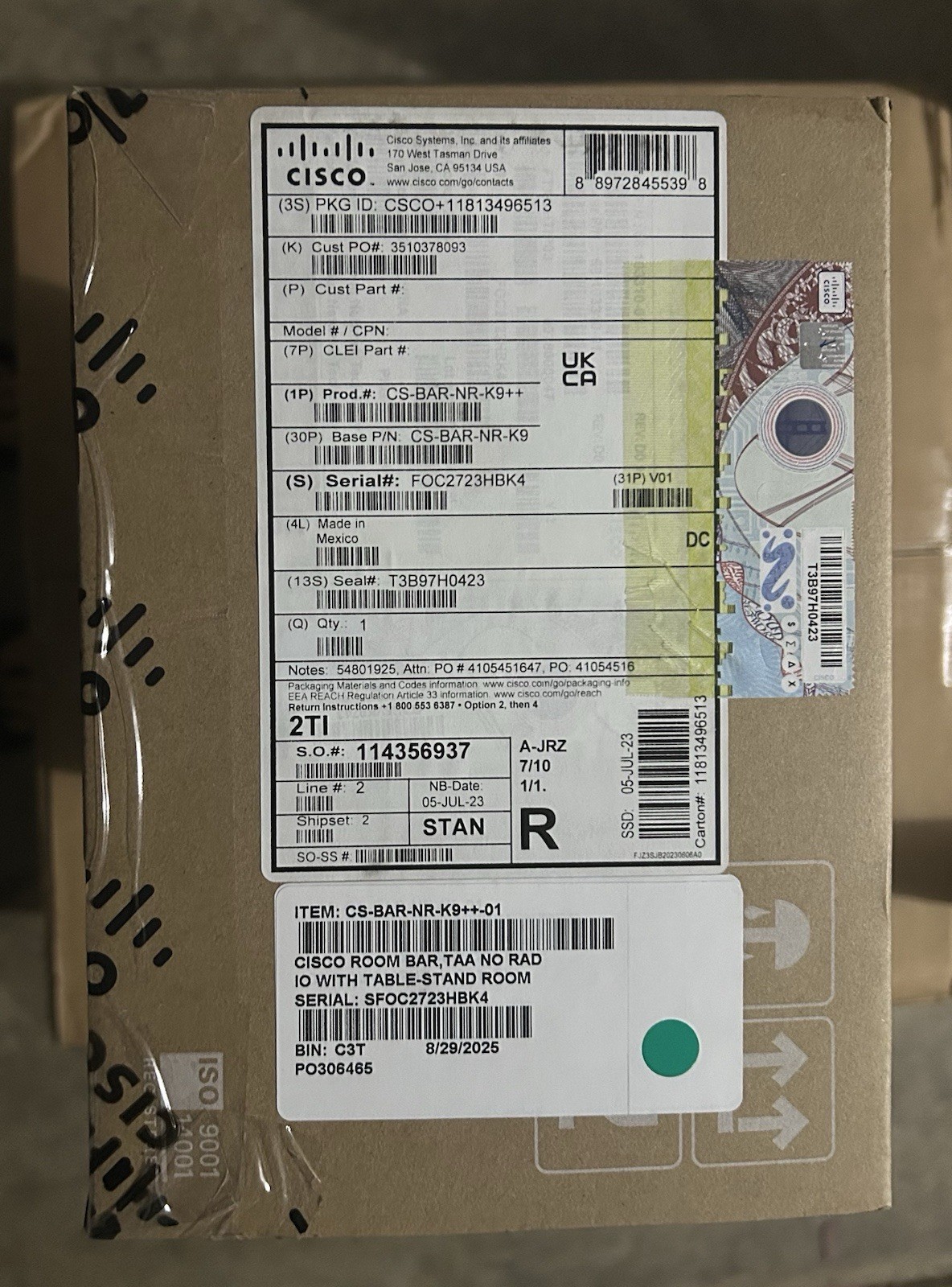 NEW Cisco CS-BAR-NR-K9++ Webex Room Bar Made In Mexico TTC7-28 CS-T10-TS TAA
