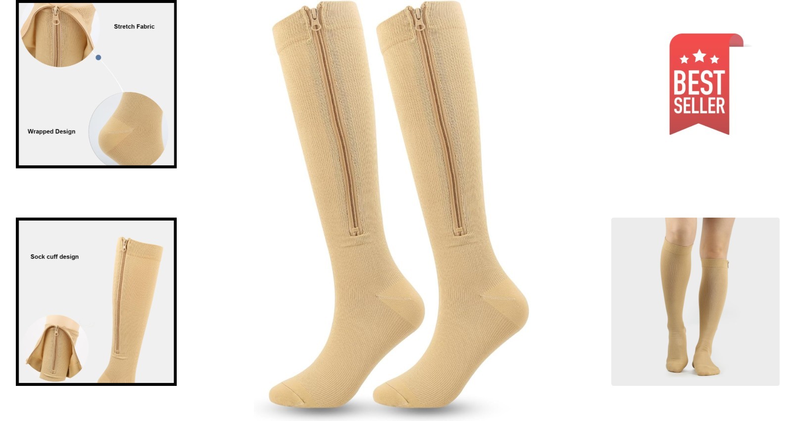 Lightweight 15-20mmHg Closed Toe Zipper Compression Socks for Everyday Comfort