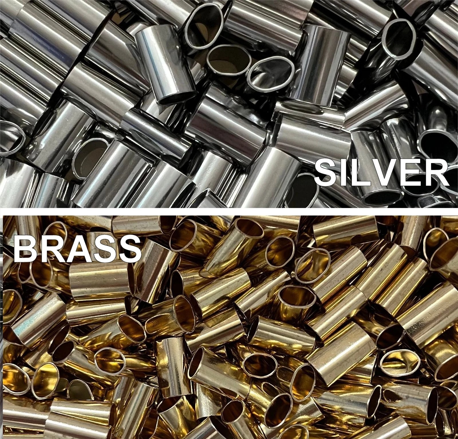Crimp Sleeves for 1/4" Biothane or Other Rope - Brass or Silver - 10 pack