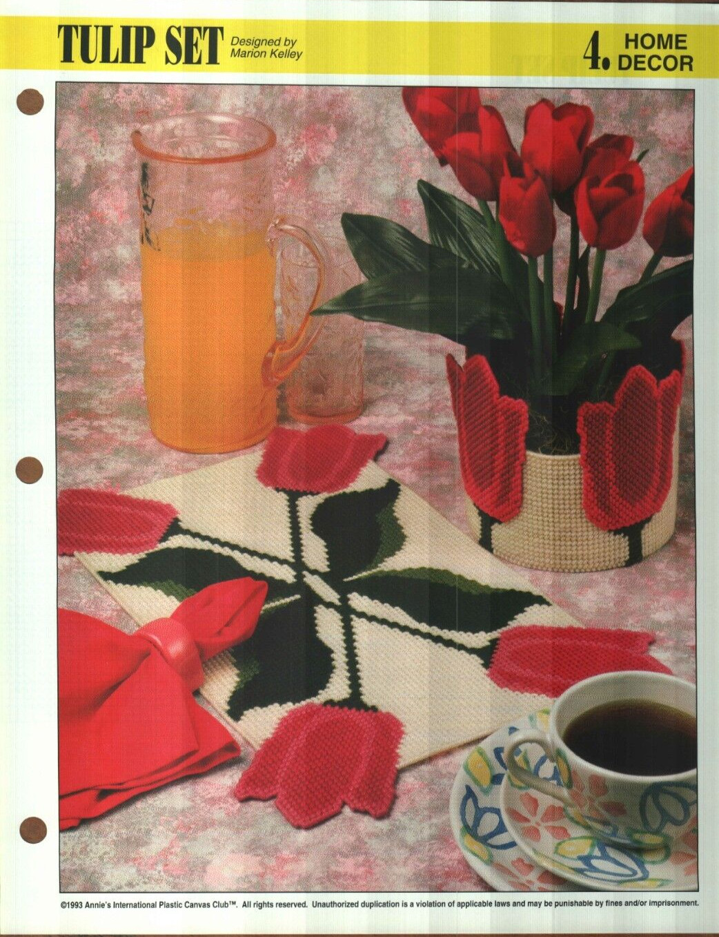 NEW TULIP SET PLACE MAT & POT COVER ANNIE'S PLASTIC CANVAS PATTERN INSTRUCTIONS