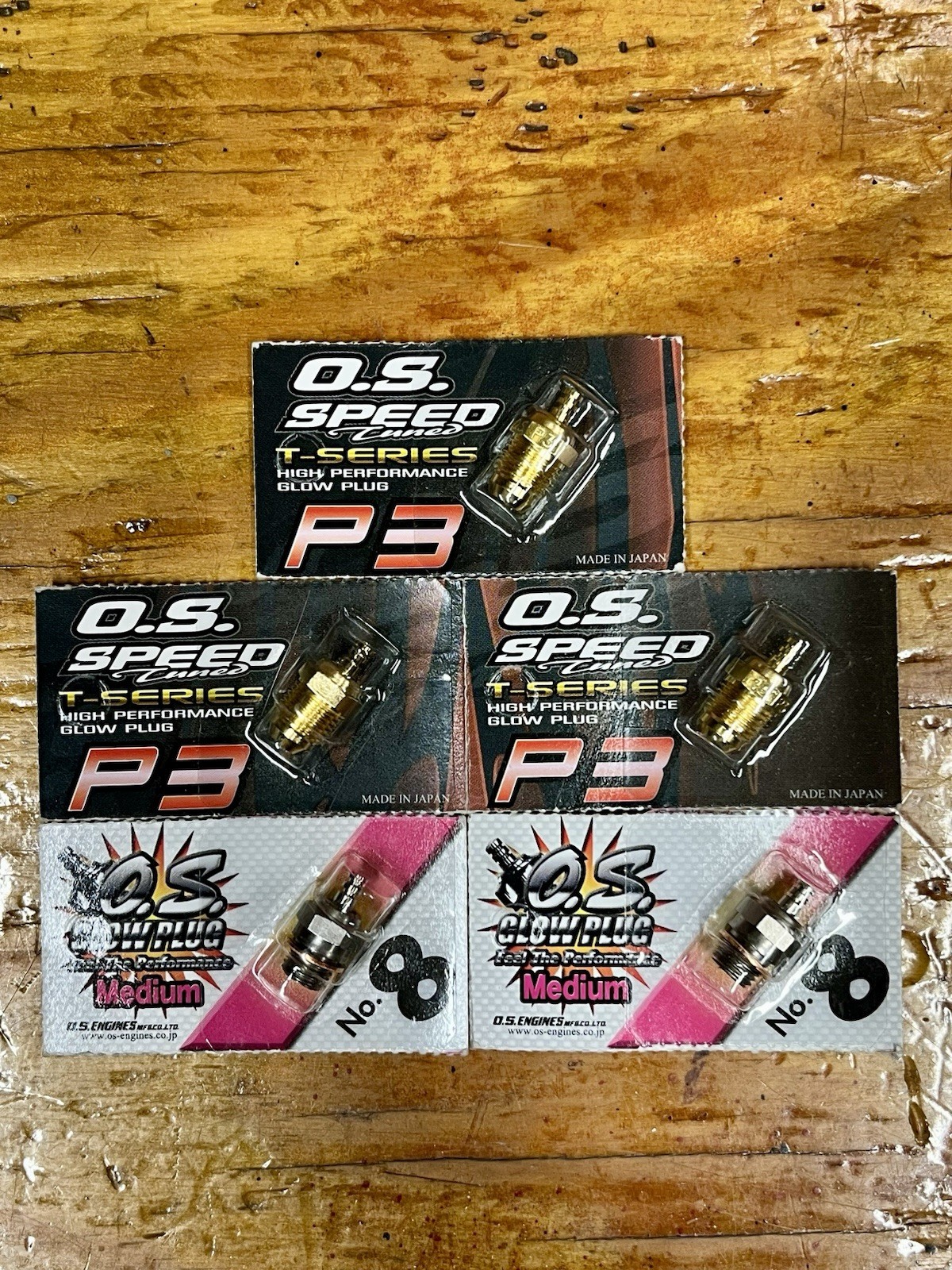 New O.S. P3 Turbo Gold Nitro Glow Plug Ultra Hot + No. 8 - 5 Total Plugs