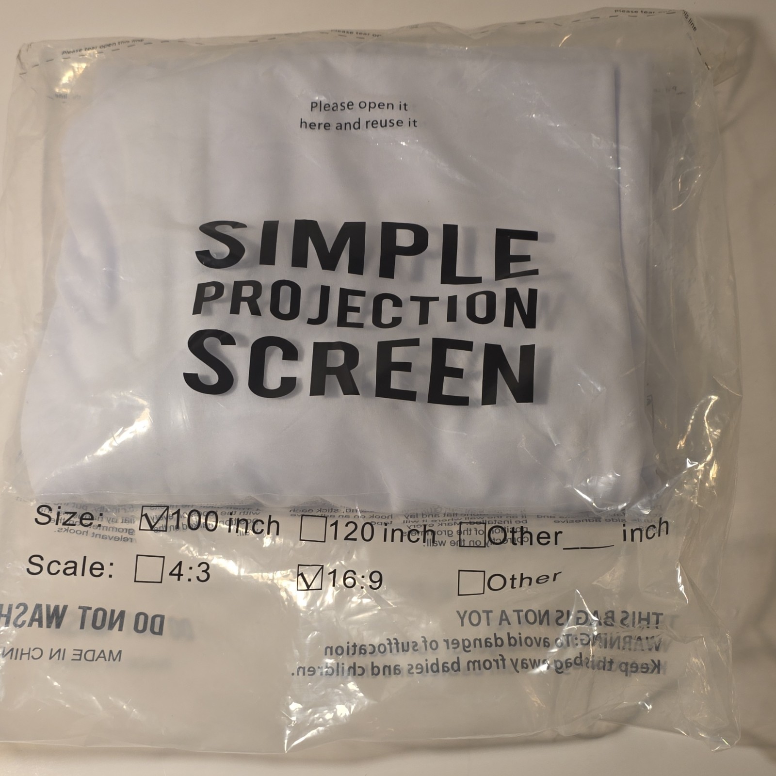 Projection Screen Material White Wall Mountable 100 inch 16:9 Home Theater