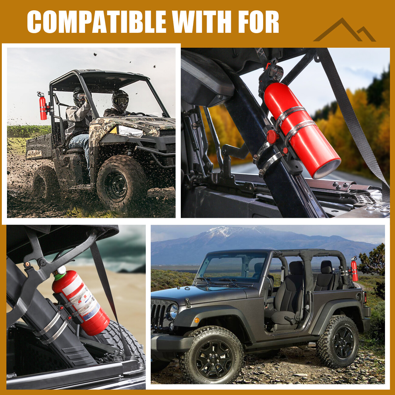 UTV Fire Extinguisher Mount Holder Quick Release Roll Bar with 4 Fixing Clips