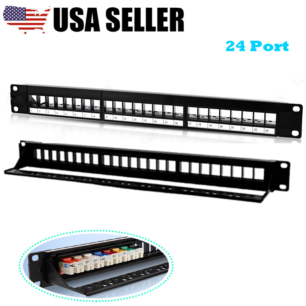 24-Port Keystone Jack Blank Patch Panel Plate Cat5e Cat6 RJ45 19" Rack Mount 2X