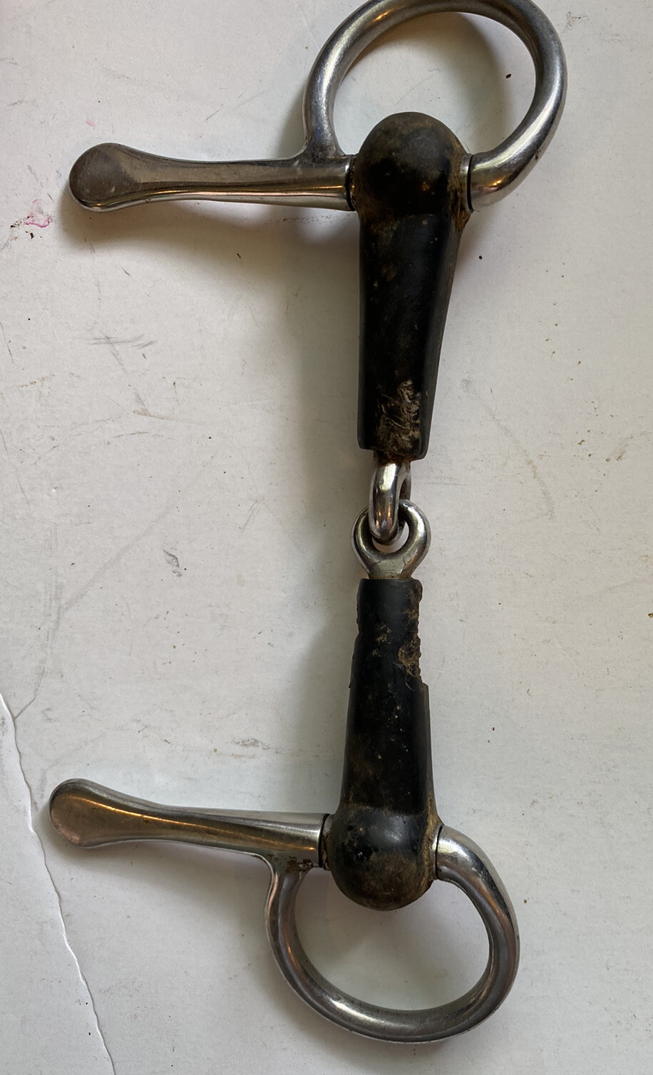*PRE-OWNED* STAINLESS-RUBBER MOUTH-HALH CHEEK BIT-5 "-FREE SHIPPING*