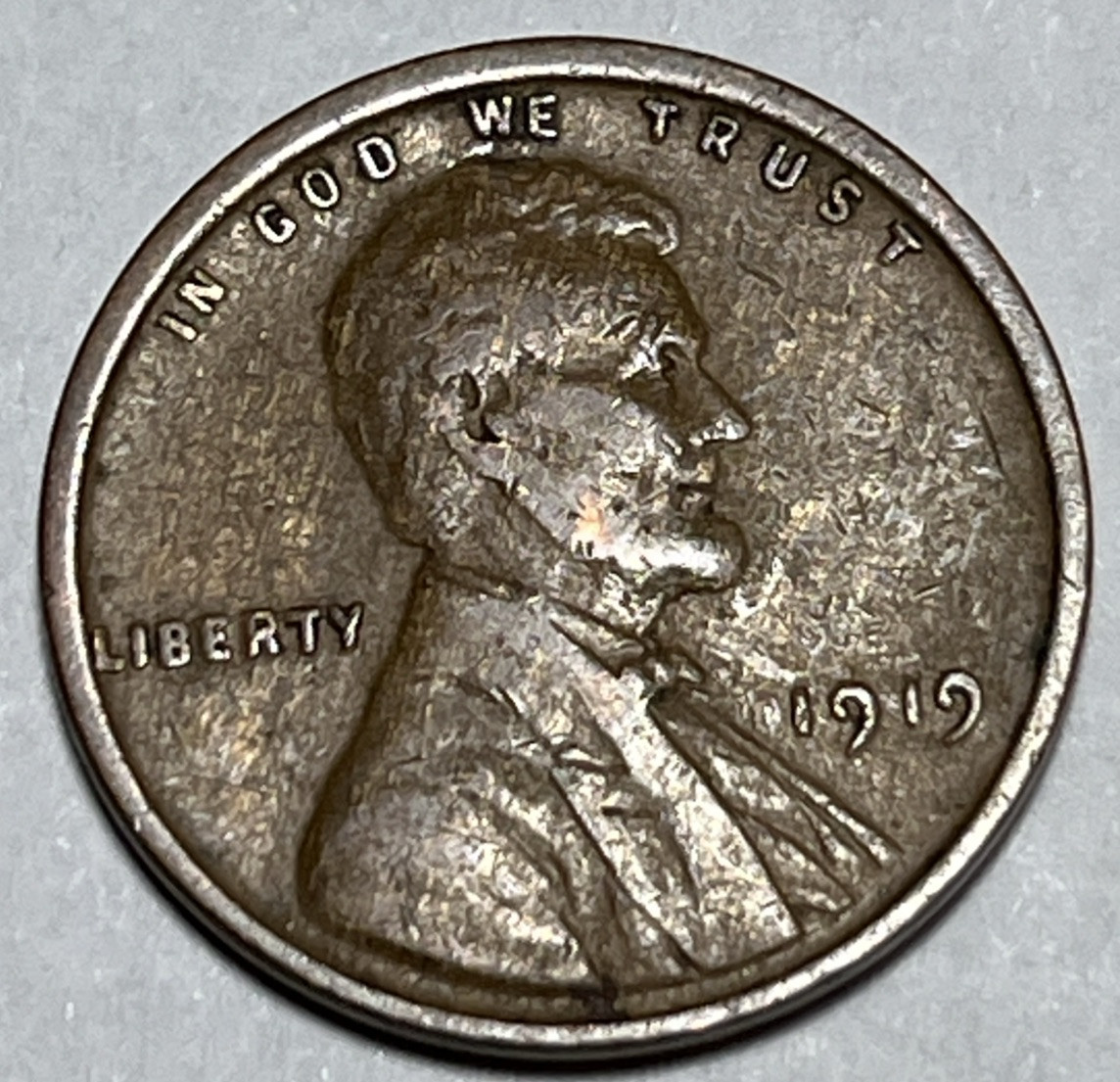 1919 P Lincoln Wheat Cent Woody Improper Alloy Error & Lamination Error Reverse