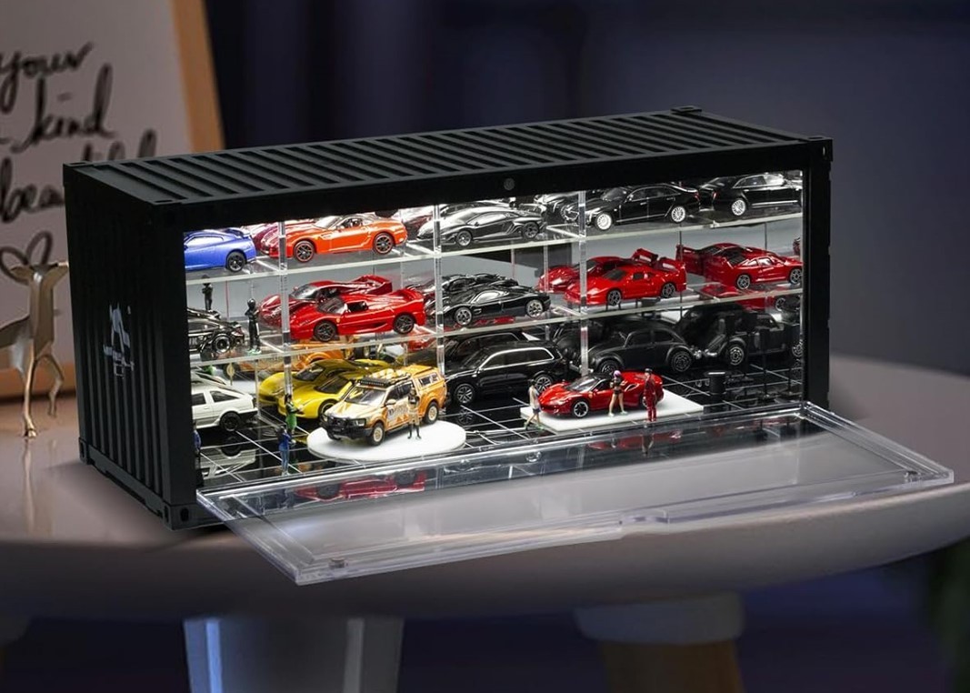 Car Display Case 16 Acrylic LED Light 1/43 Model Diecast 1/64 Garage Box Cabinet