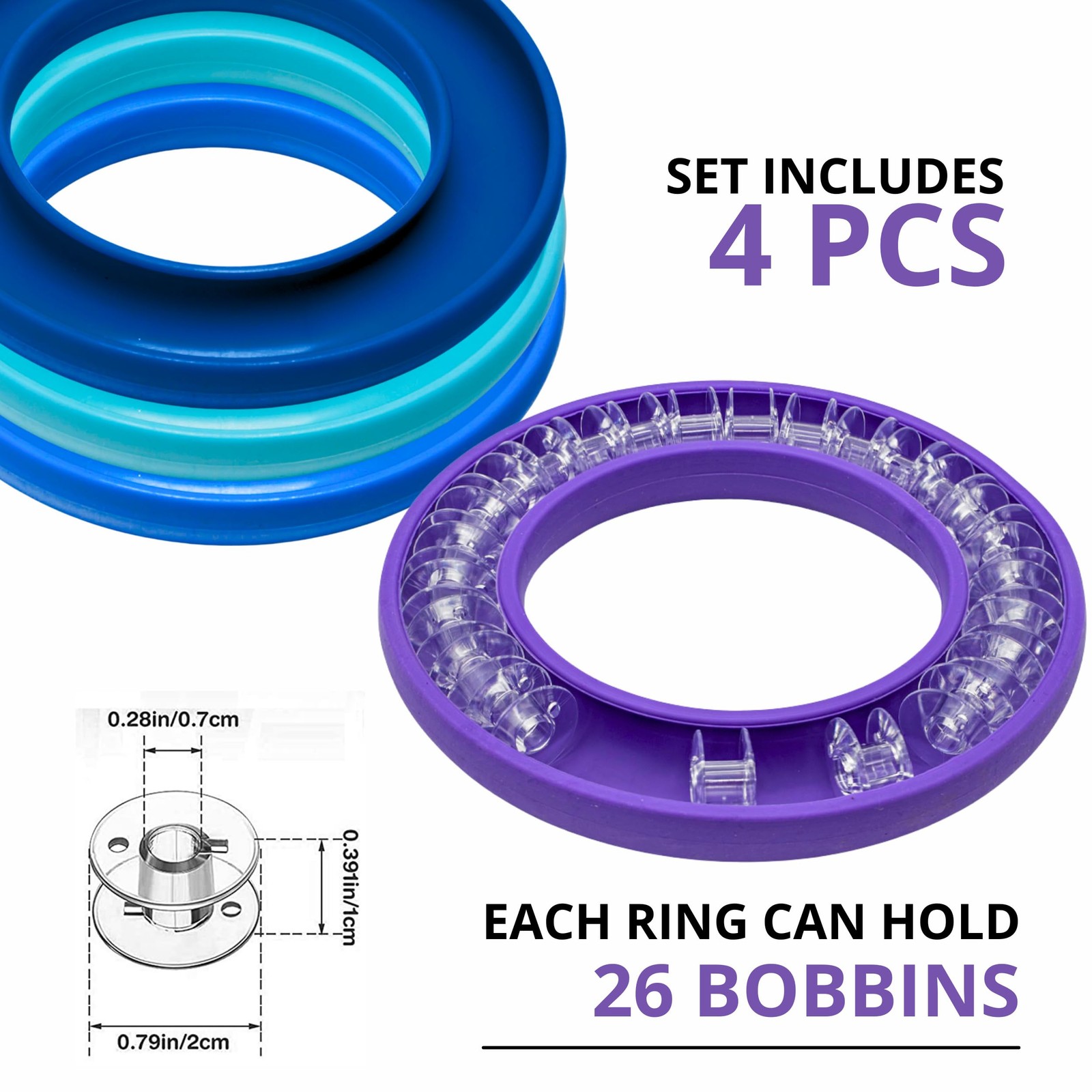 4PCS Blue Round Bobbin Holders – Silicone Sewing Keeper 4PCS,