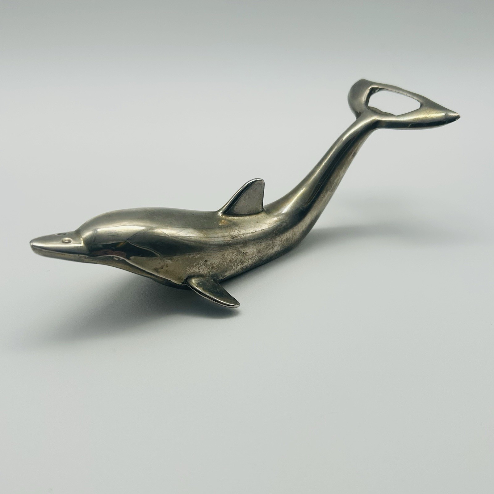 Dolphin Bottle Opener MCM Barware Silver Tone Nautical Figurine Ocean Sea Decor