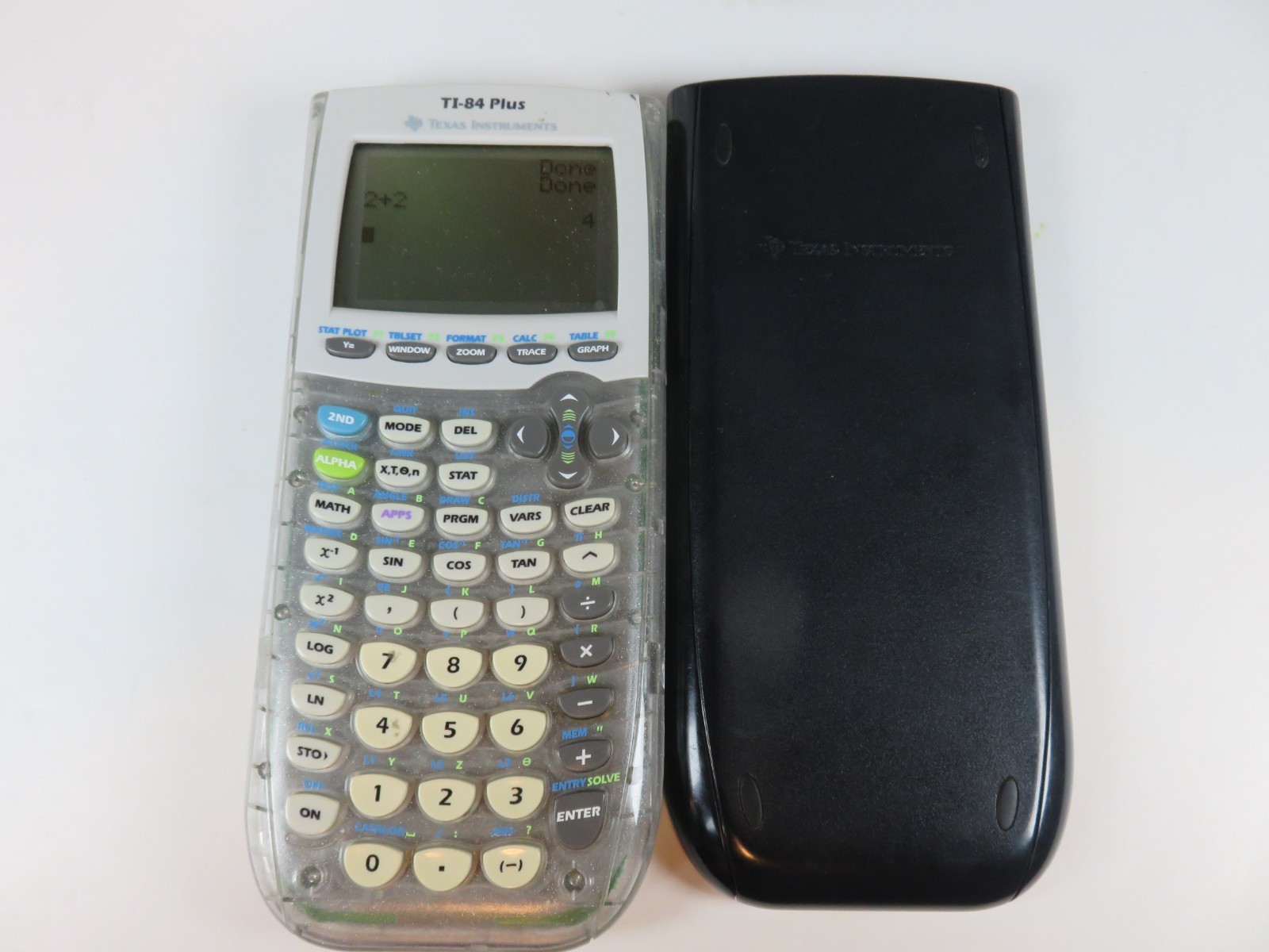 Texas Instruments Calculator TI-84 Plus Graphing W/ Cover Clear Tested School