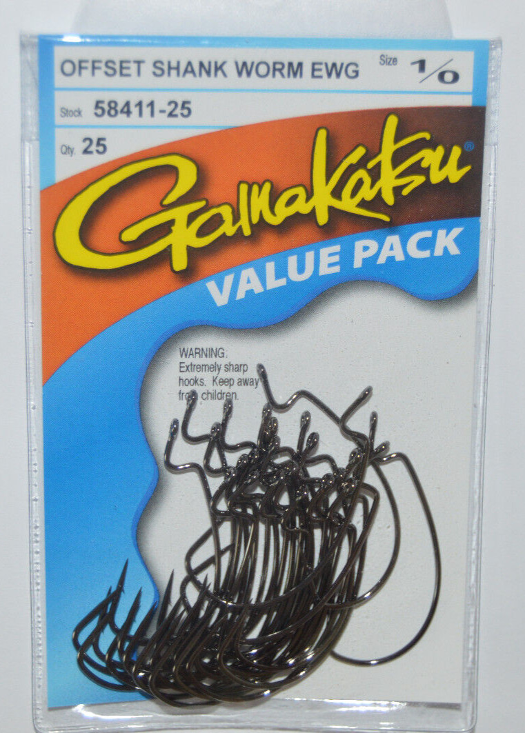 gamakatsu 1/0 offset ewg shank worm tube senko hook 25 pr value pack 58411-25