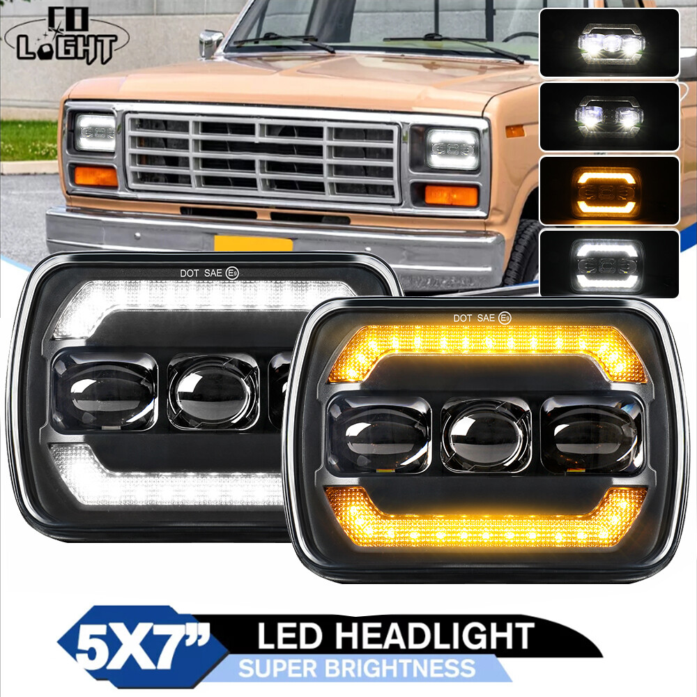 Pair 5x7 7x6'' LED Headlights H4 Hi-Lo Beam For Ford Bronco F150 F250 F650 F750