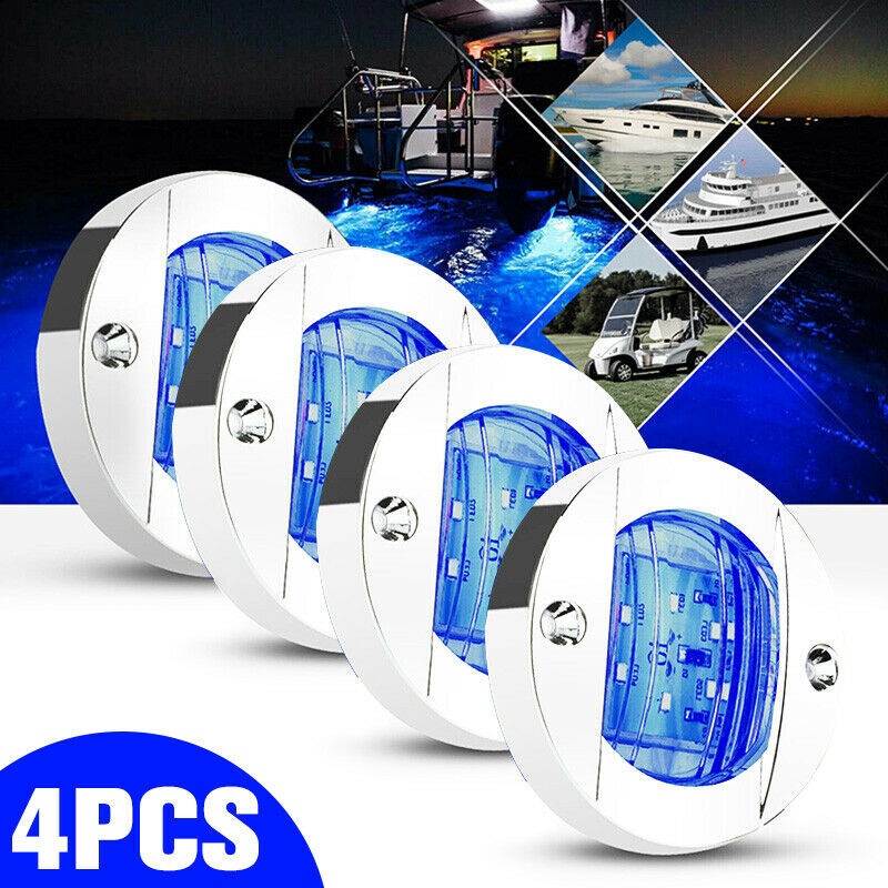 4X Round Marine Boat LED Courtesy Lights Cabin Deck Stern Navigatioin Light Blue