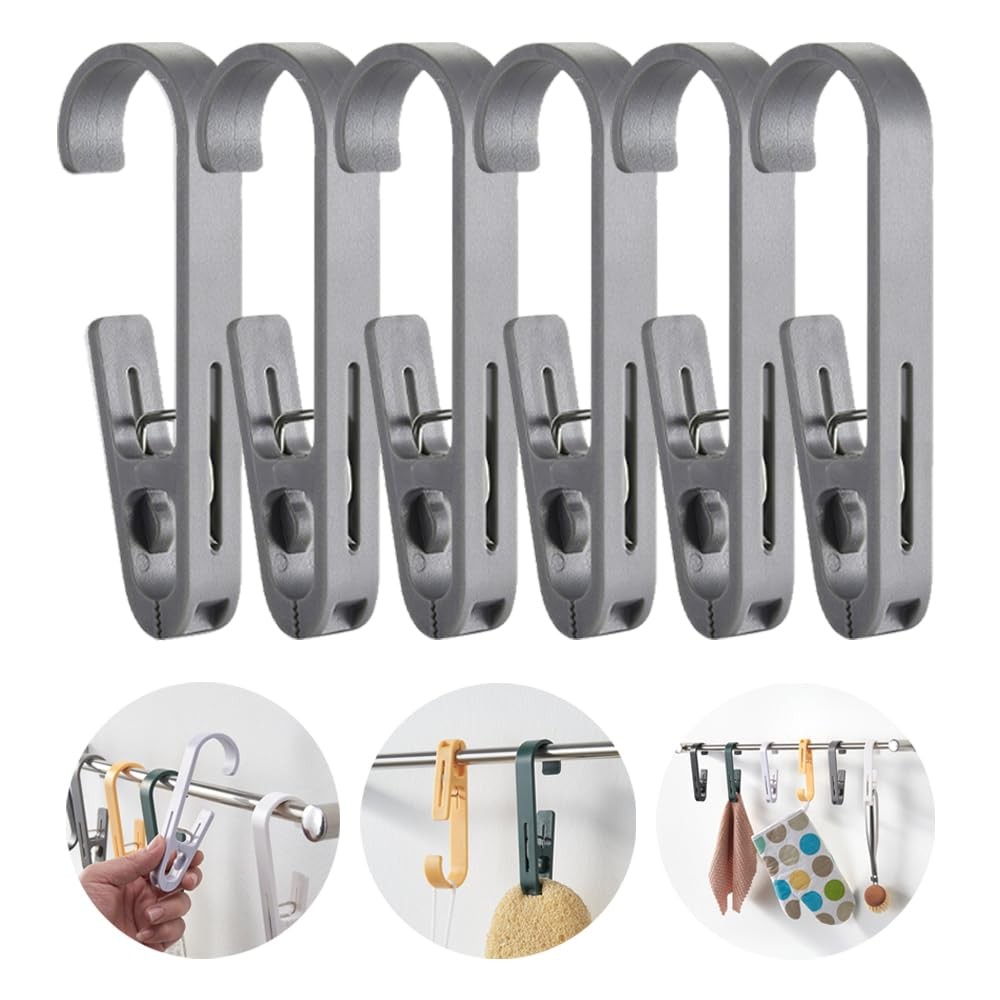 6Pcs Laundry Hooks with Clips Hanger Closet Organizer Clamps Hanging Socks Bo...