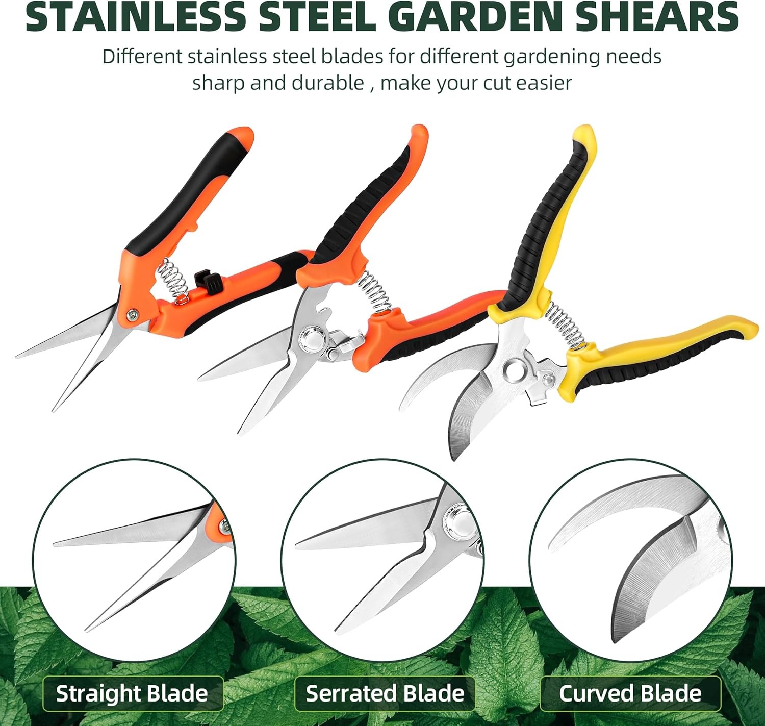 3-Pack Stainless Steel Pruning Shears, Snips Yellow, Orange, Black