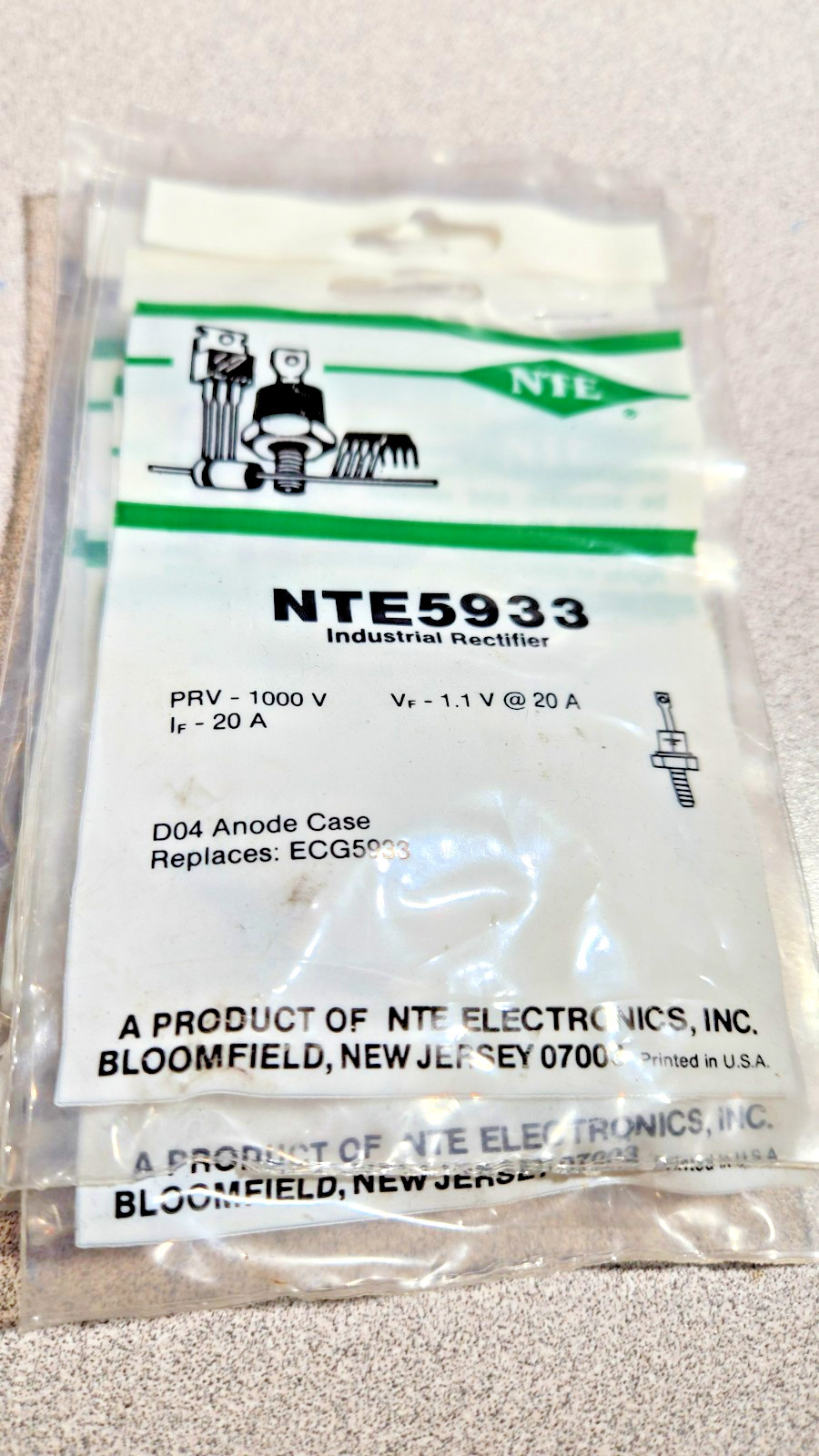NTE5933 INDUSTRIAL RECTIFIER 1000V 20A