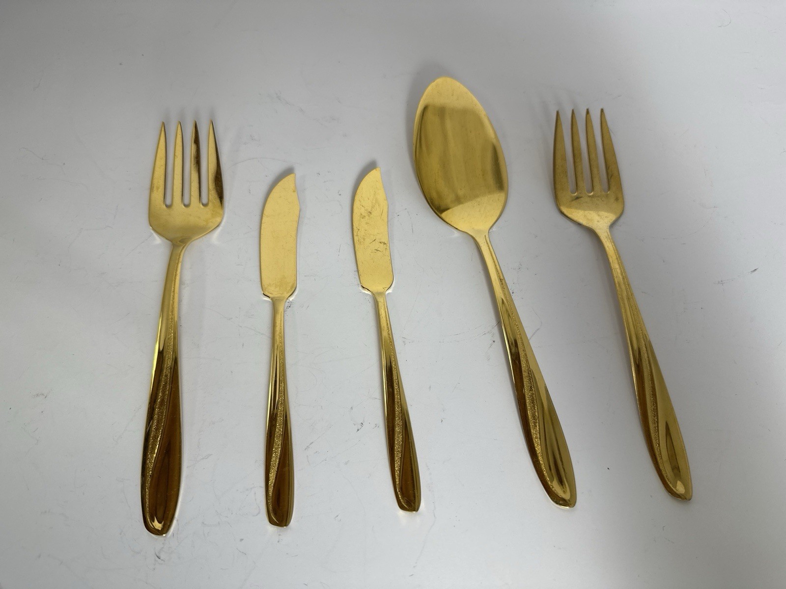 Imperial Golden Seaswept Gold Flatware Serving Pieces 5pc Set USA Stainless