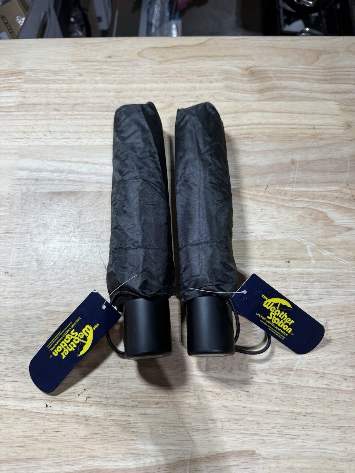 Lot of 2 Weather Station Compact Folding Travel Umbrellas Black New w/ Tags