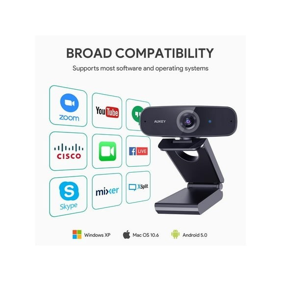 Aukey Webcam 1080p Full HD Live Streaming PC-W3