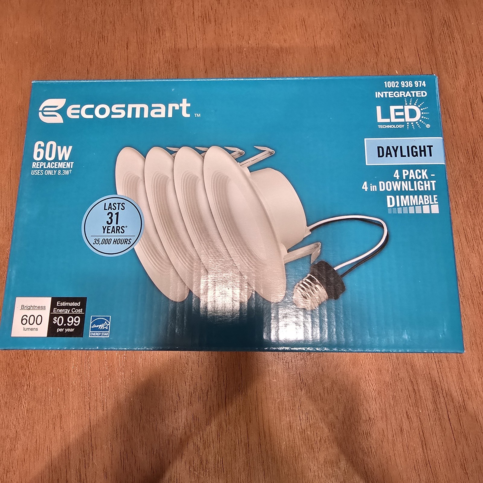 4-Pack EcoSmart 4 in. White Integrated LED Recessed Trim Day Light Dimmable