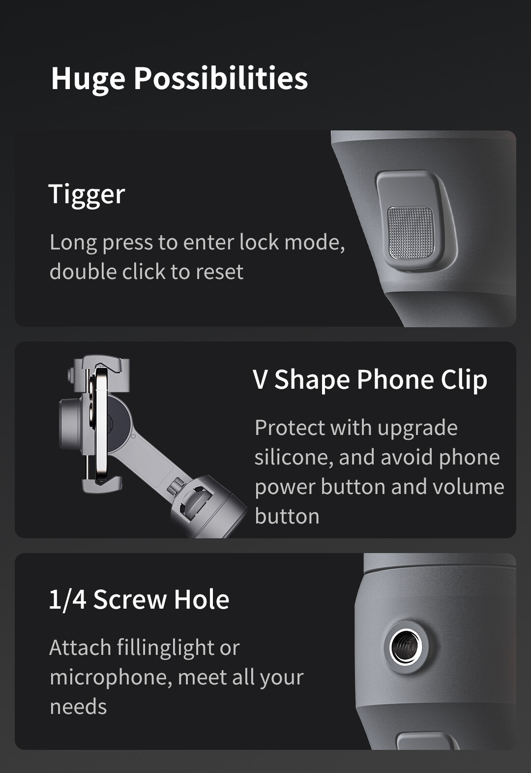 TOALLIN 3-Axis Gimbal Stabilizer for iPhone Android |AI Tracking|Gesture Control