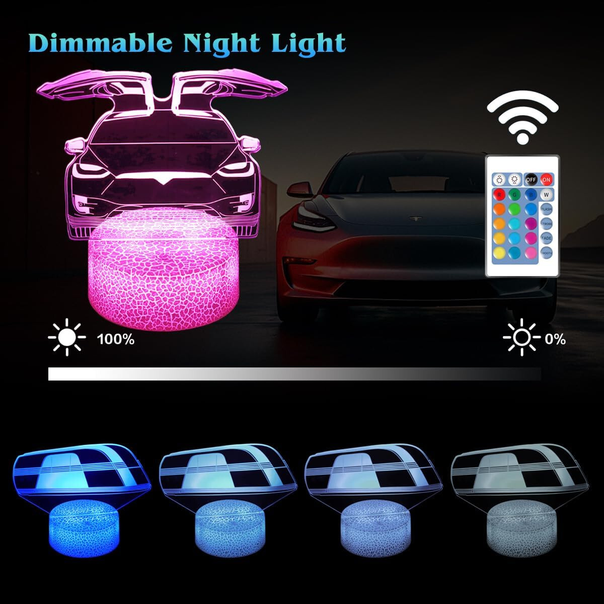 3D Cybercar Night Light for Kids, 3 Display Patterns, 16 Color Change, Remote