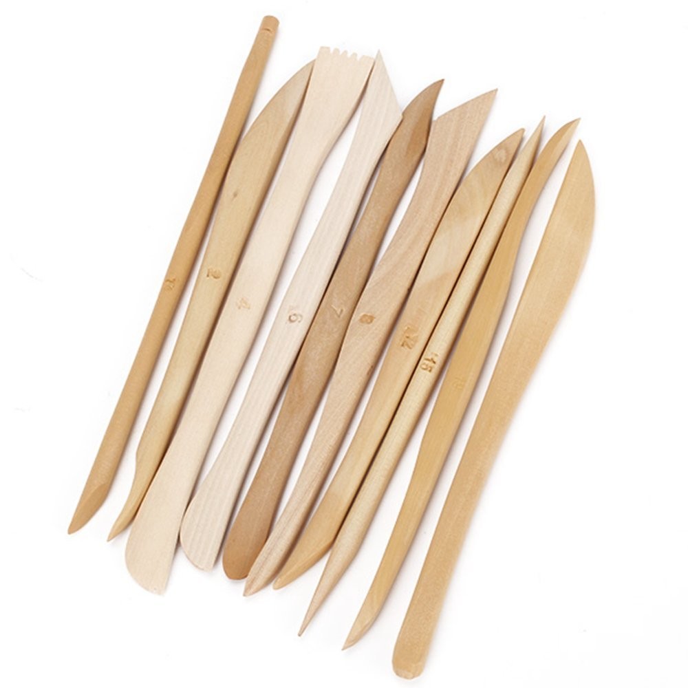 Comiart 10pcs Wooden Polymer Clay Pottery Play Dough Modeling Tools