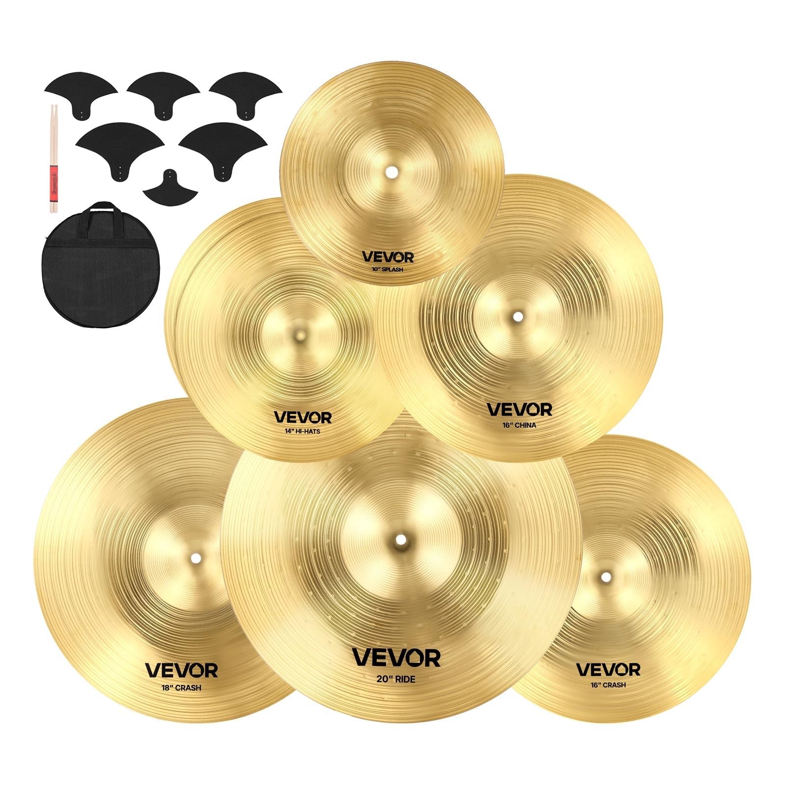 7 Piece Drum Cymbal Pack Hi Hats Crash Ride Splash China with Bag