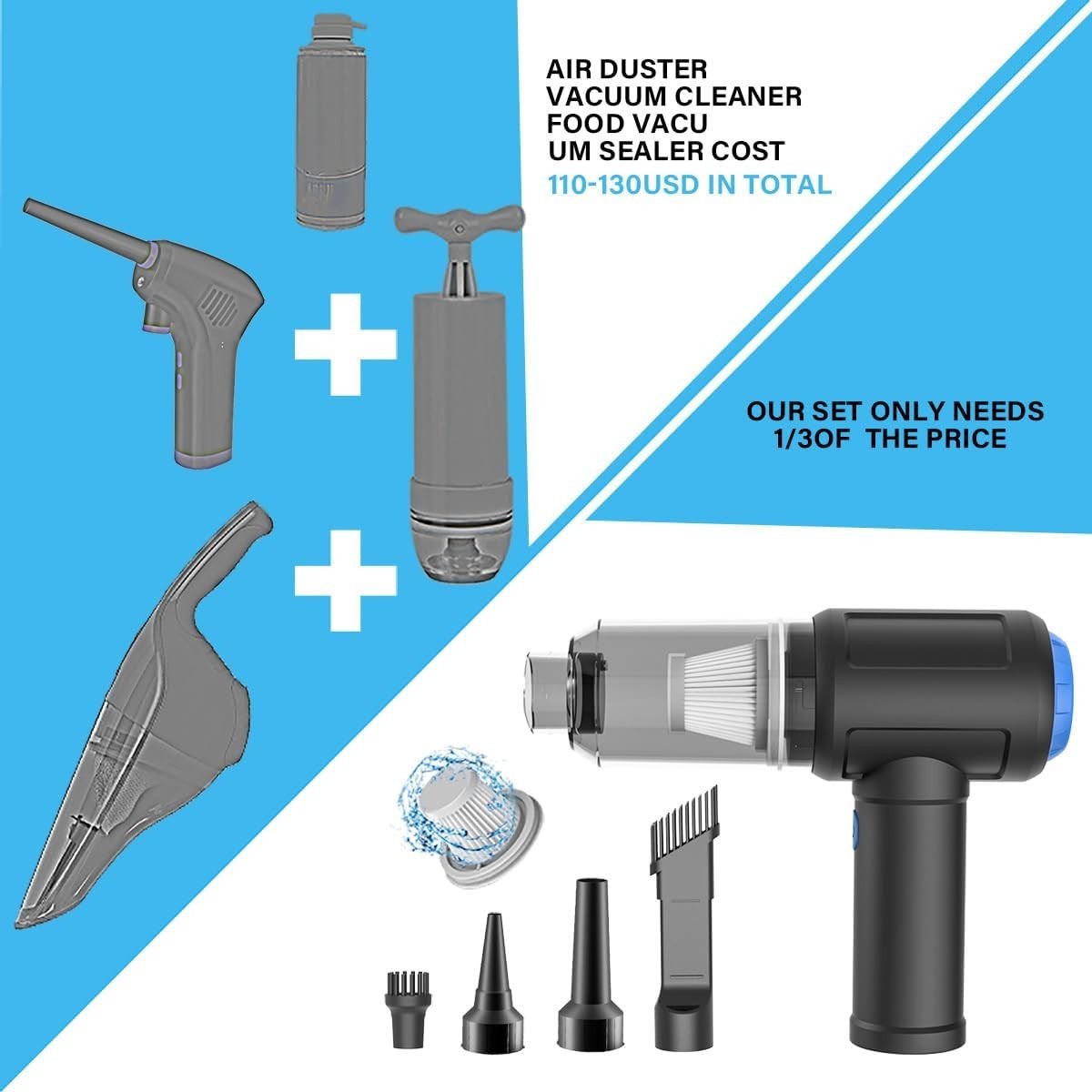 Handheld Cordless Vacuum & Air Blower with HEPA Filter for Electronics Cleaning