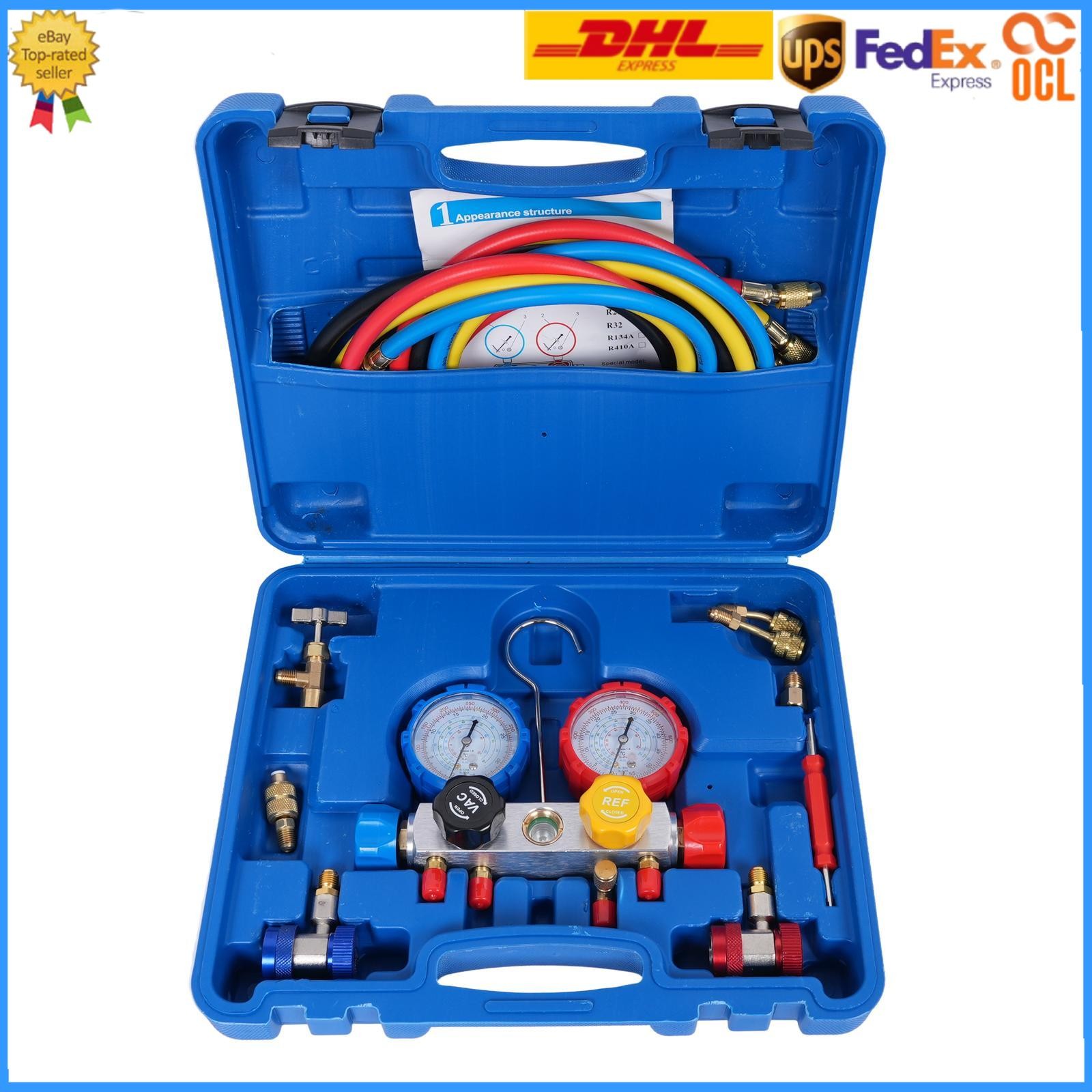 4-Way AC Diagnostic Manifold Gauge Set For R404A R134A R1234YF R22 Refrigerants