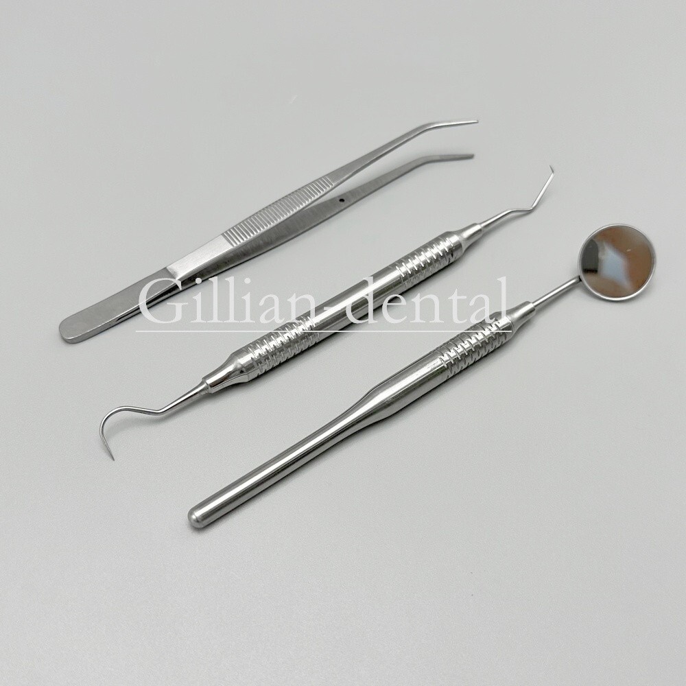 3pcs Dental Basic Instruments Set Tweezer Explorer Mirror Plier Stainless Steel