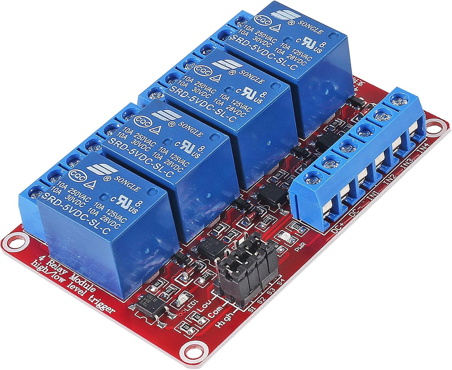 4Pack 4 Channel 5V Relay Module with Optocoupler High or Low Level Trigger Expan