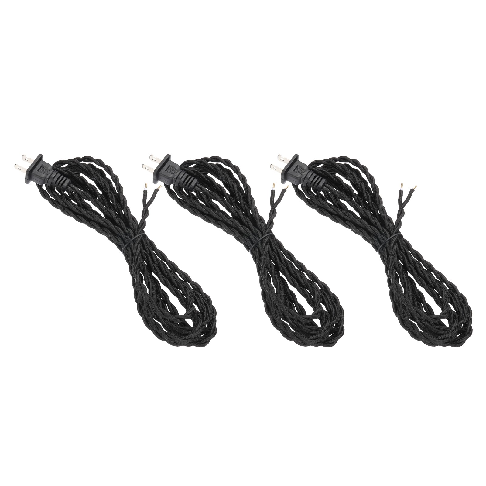 3Pcs, 8Ft 18/2 Twisted Cloth Lamp Cord with Plug Black
