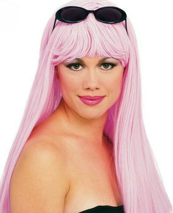 Soft Pink Glamour Clown Wig long straight fashion hair dressup stage party