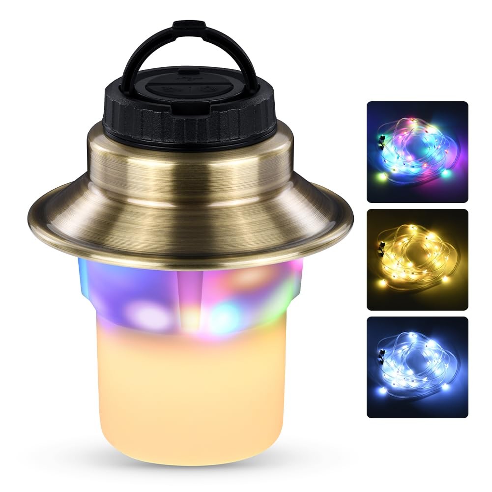 Rechargeable LED Camping Lights & Lantern, Waterproof Lamp with 5 Modes RGB S...