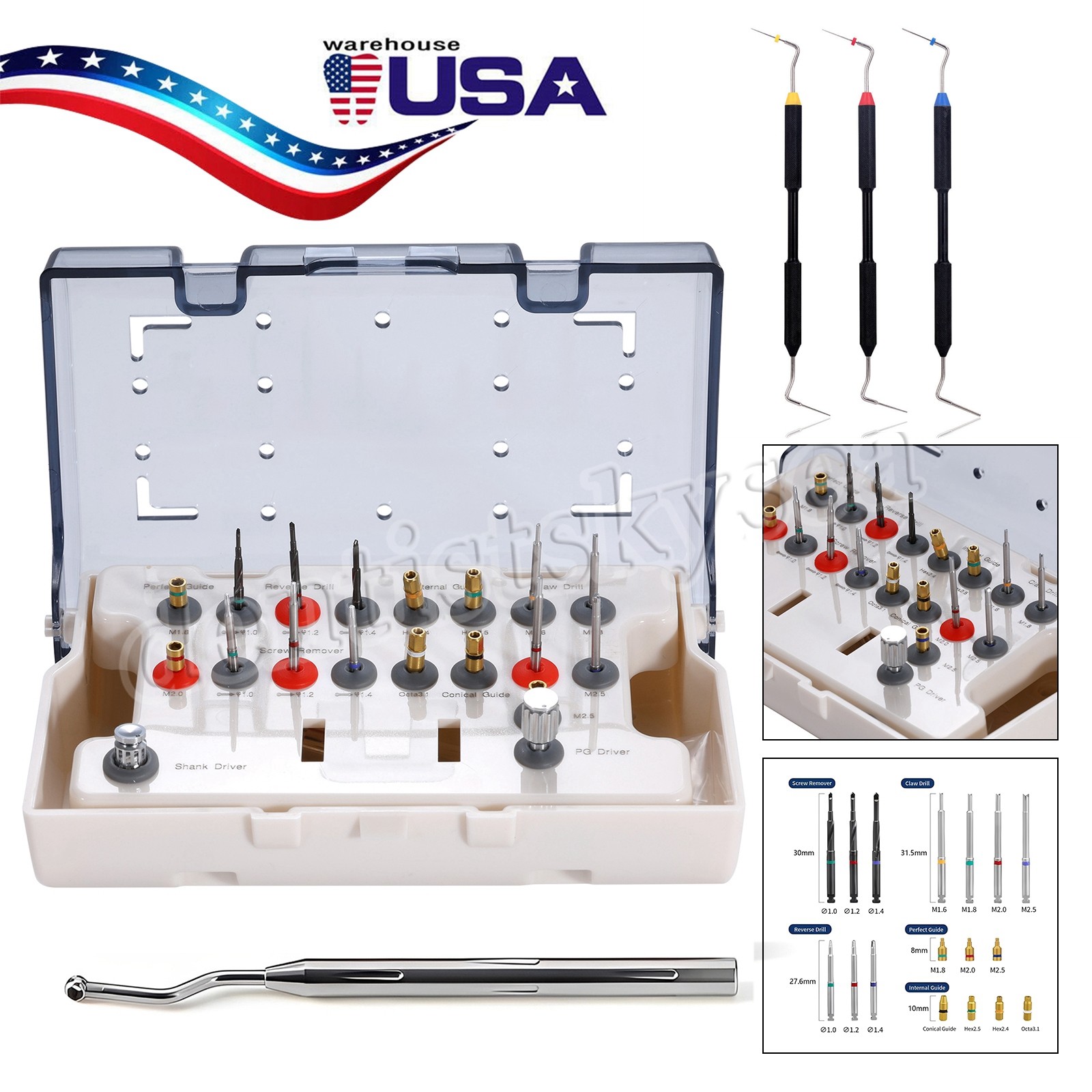 US Implant Fixture & Fractured Screw Removal Kit/NITI Stainless Hand Plugger US
