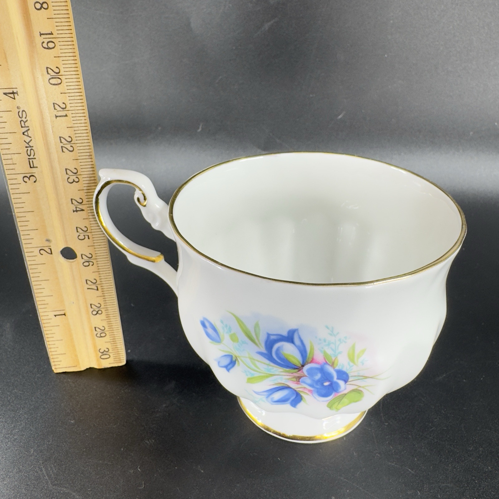 Queens Rosina China Co Blue Flowers Teacup Saucer Set Porcelain Vintage England