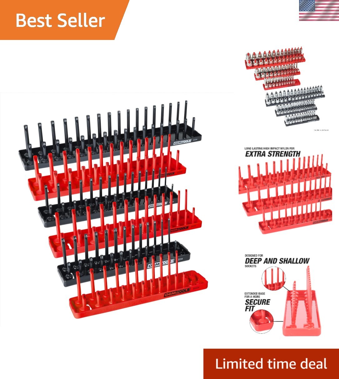 Efficient Socket Organization: 6 Piece Set for Toolbox with SAE & Metric Holders
