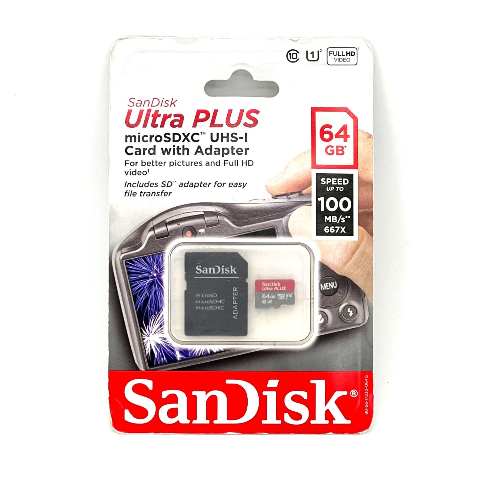 SanDisk Ultra Plus 64GB microSDXC UHS-I Card With SD Adapter Video Speed 100MB/S