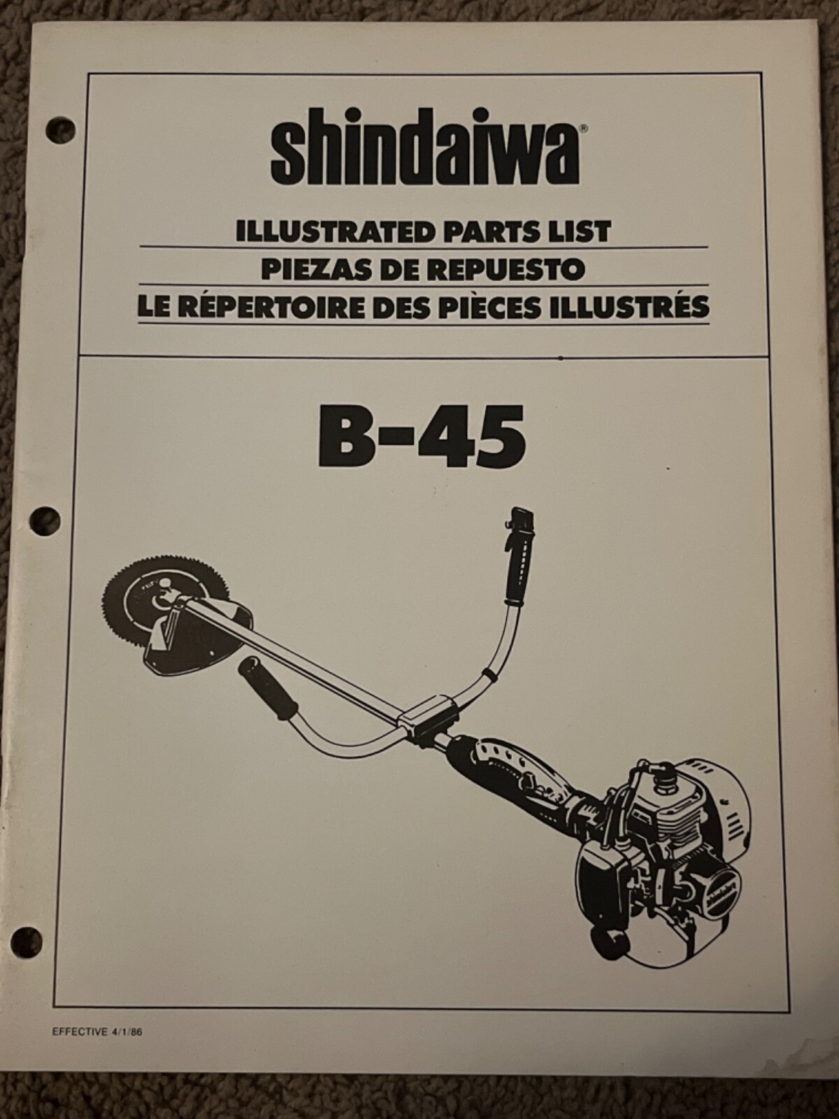 Shindaiwa B-45 Illustrated Parts List