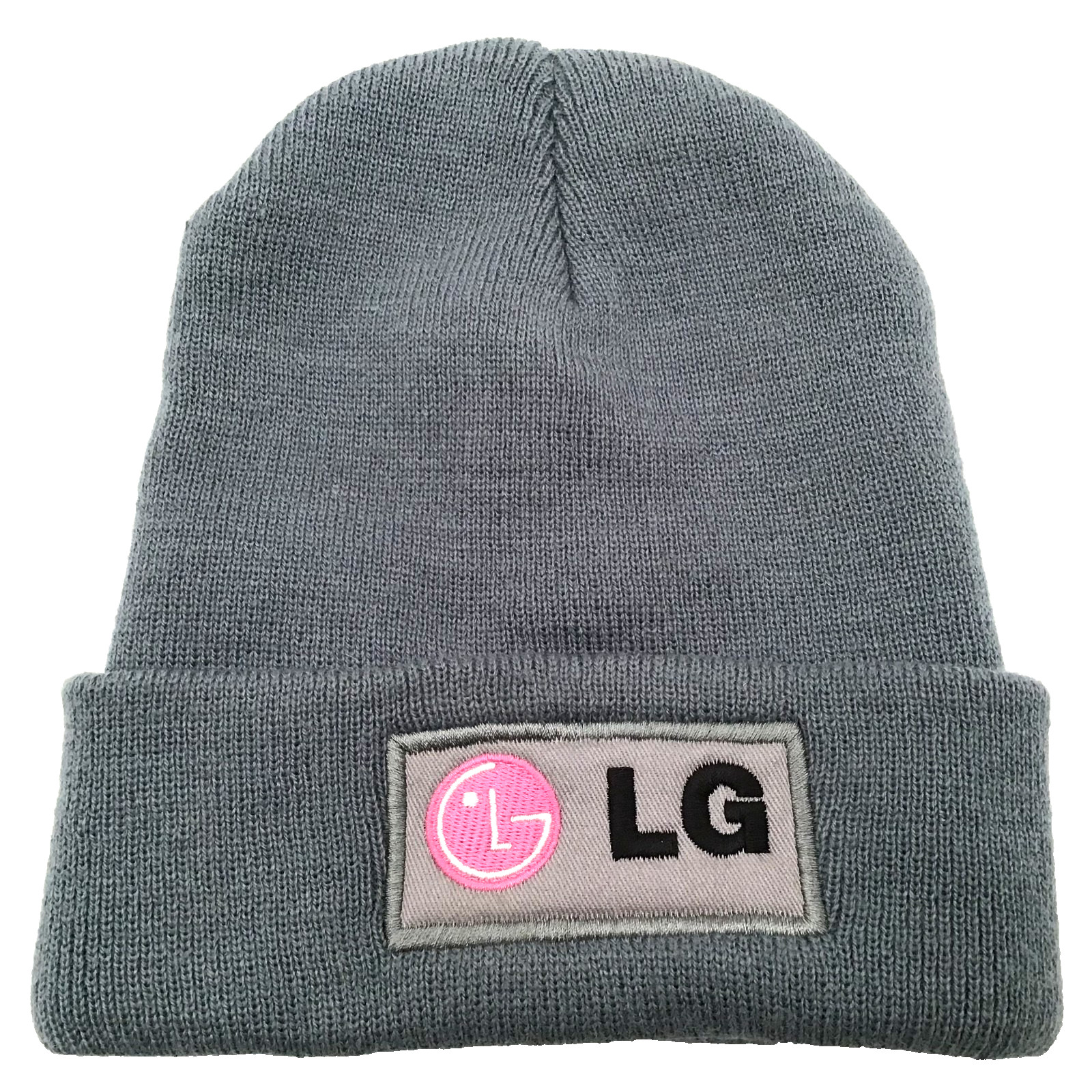LG Logo Beanie Gray Cuffed Cap With Gray Pink & Black Logo Snowboard Ski Hiking