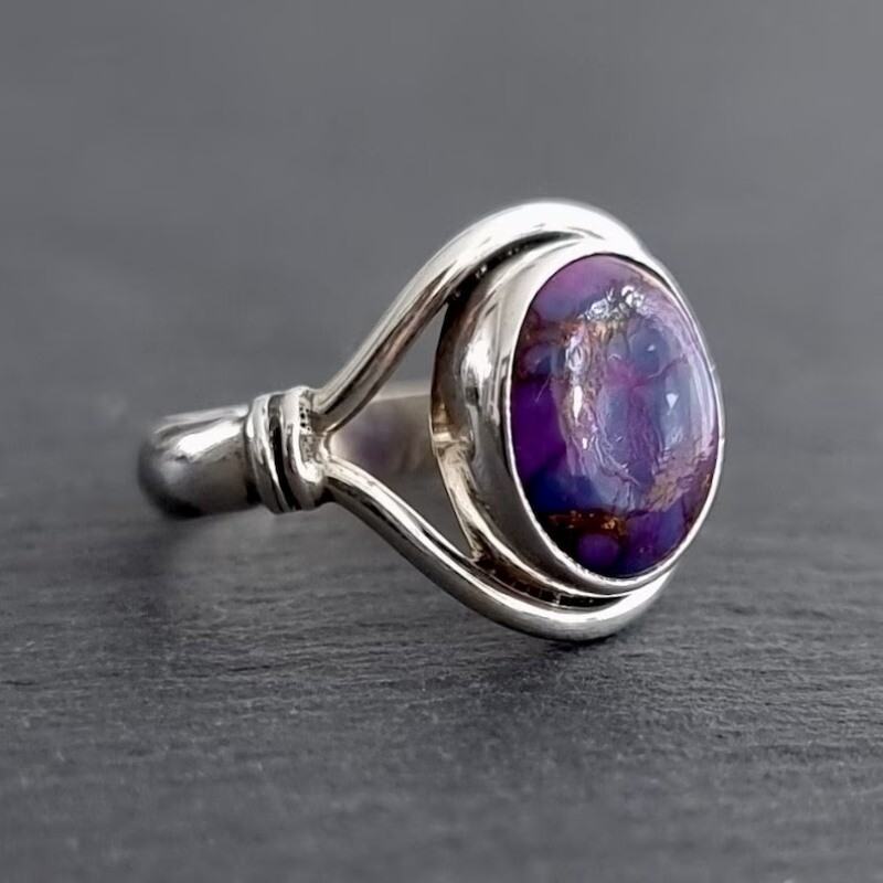 925-Sterling Silver Gemstone Purple Copper Turquoise Oval Shape Handmade Jewelry