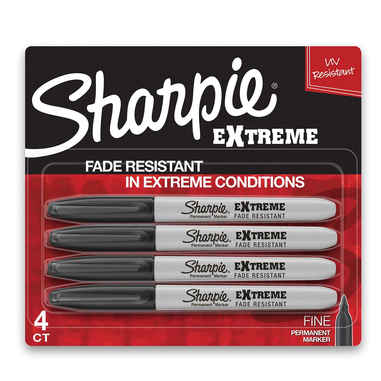 Sharpie Extreme Permanent Markers, Fine Point, 1 Count (Pack of 4), Black