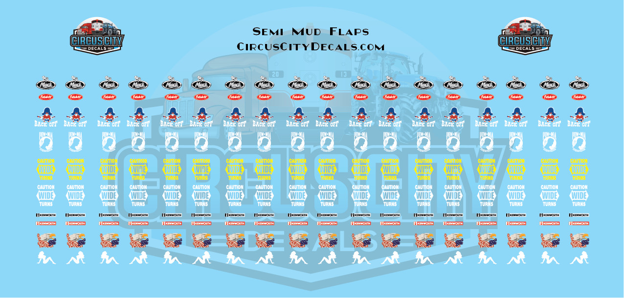 Semi Mud Flap Decal Set 1:64 Scale