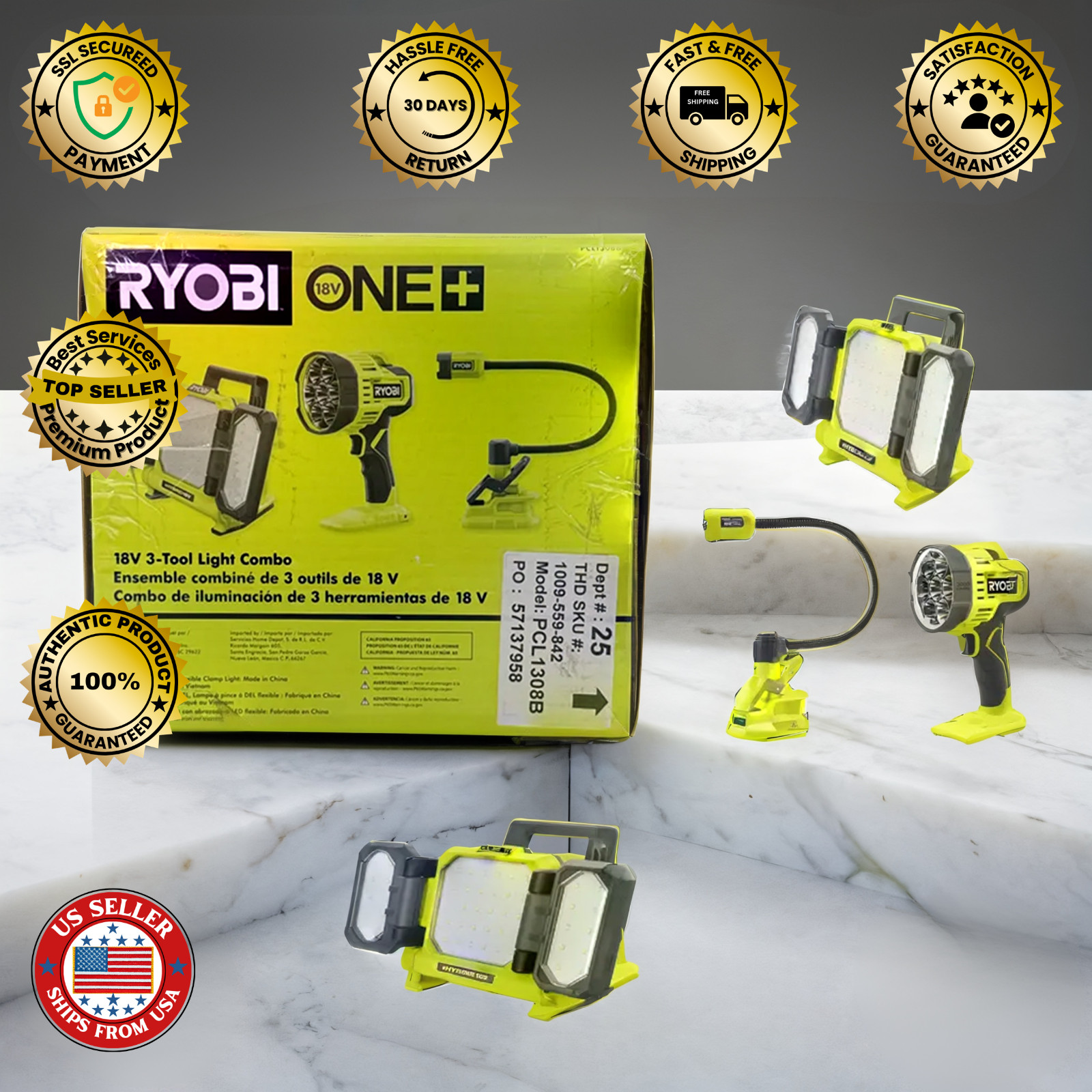 Unleash Superior Lighting with Ryobi ONE+ 18V 3-Tool Lighting Kit PCL1308B