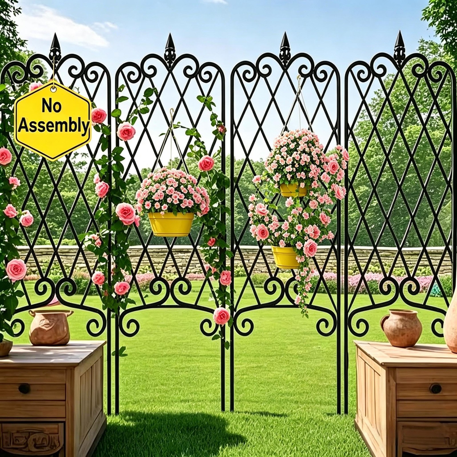 AMAGABELI GARDEN & HOME 4 Pack Garden Trellis for 47"x16", Black-4pack