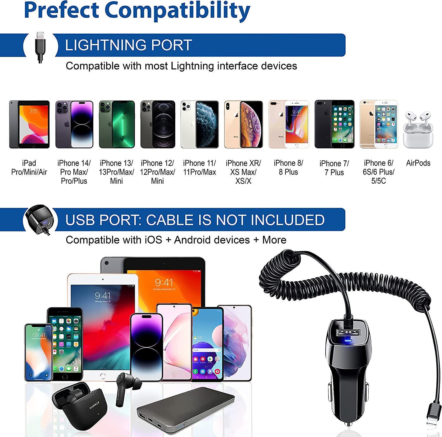 FAST Rapid Car Charger USB Charging Adapter For iPhone 12 13 14 Pro Max Samsung