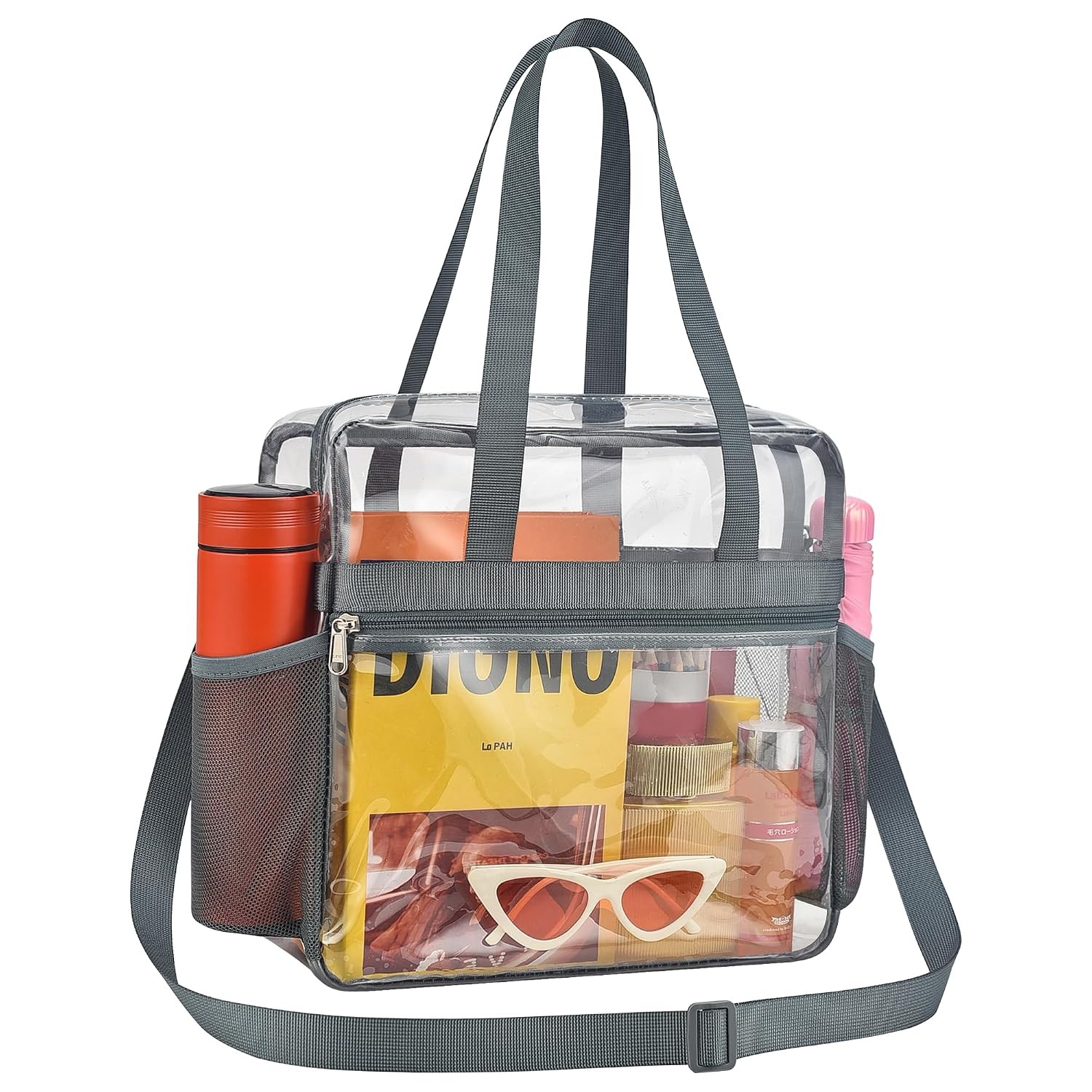 Grey Approved Stadium Clear Tote Bag 12x6x12 Lying Flat Football Event Bag
