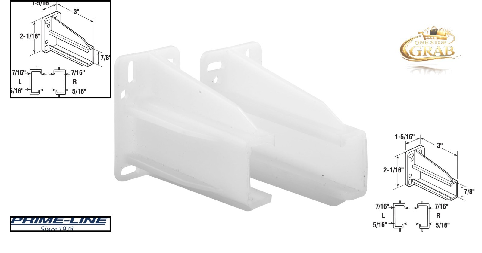 White Drawer Track Back Plate Pair for Side-Mount Slides 75 lb Support