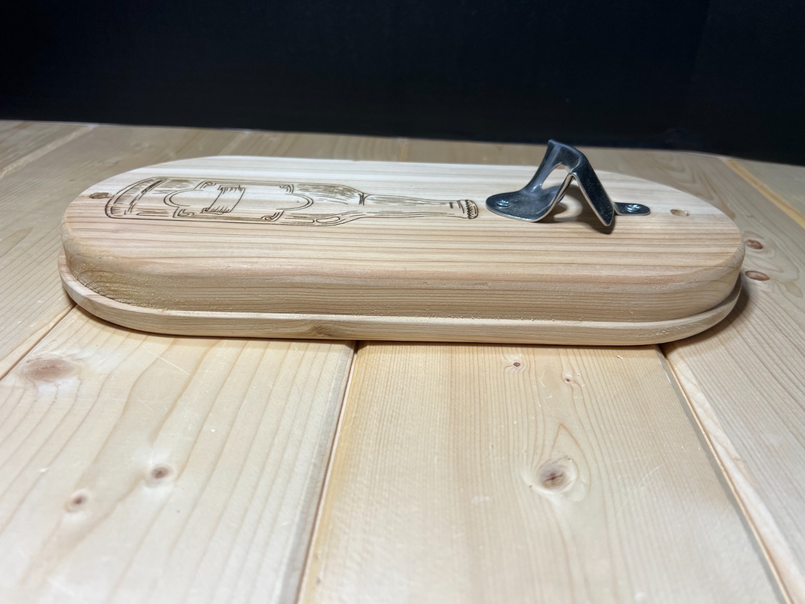Cedar Wall Mounted Bottle Opener | Rustic Engraved Wood Bar Decor